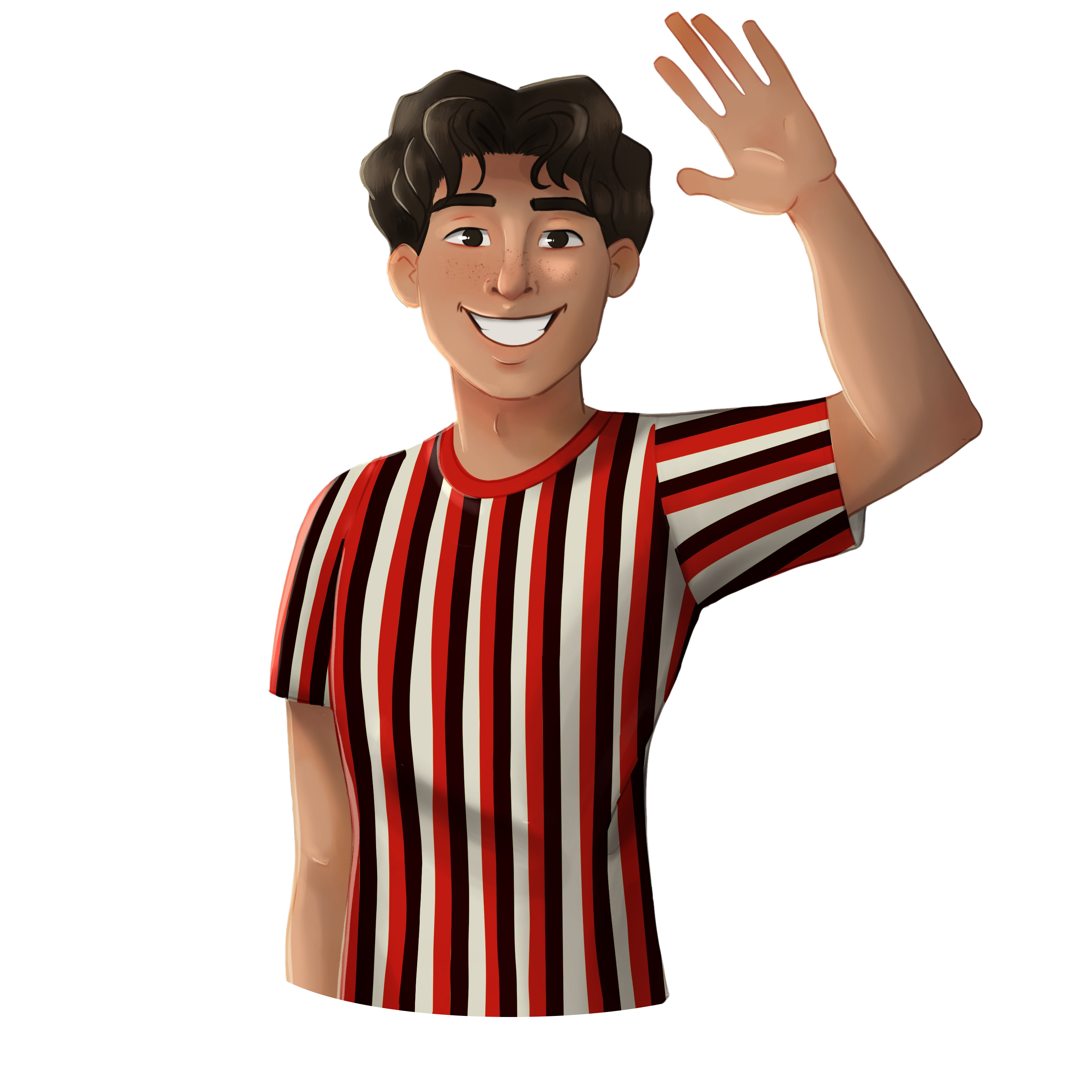 Illustration of Christopher Obando waving